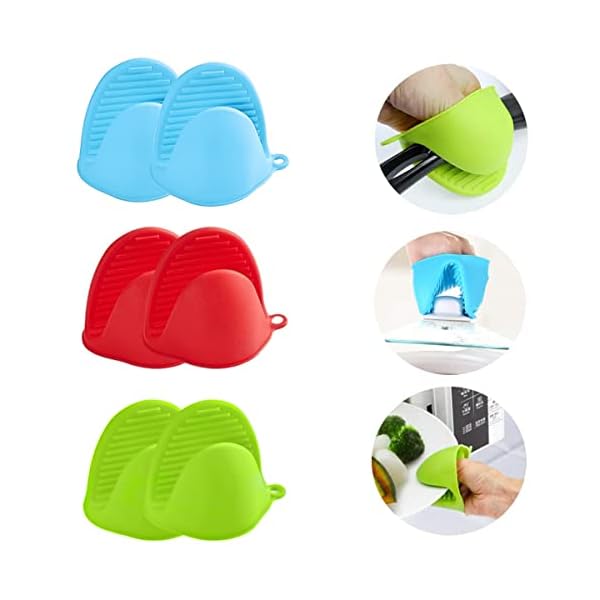 3 Paar Silicone Handschoenen, Oven Handschoen Blauw, Rood, Groen,Mini Oven Handschoenen Dik Silicone Pot Houder,Mini Oven Handschoenen,Hittebestendige Pinch Covers voor Keuken Koken Bakken Hot Plate