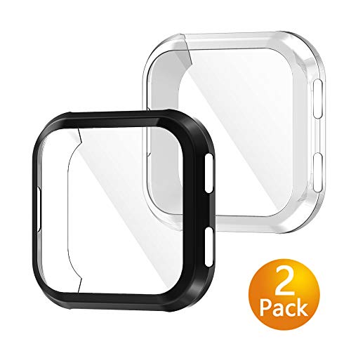 Tensea Compatible with Fitbit Versa Screen Protector Case, 2 Packs Soft TPU Bumper Full Around Cover Protector for Fitbit Versa (Black + Clear)