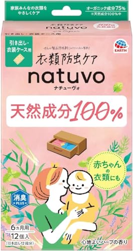 ナチューヴォ (natuvo) 防虫剤 衣類防虫剤 香り付き 引き出し 衣装ケース用 12個入 防虫 芳香 消臭 赤ちゃん 置くだけ ハーブの香り