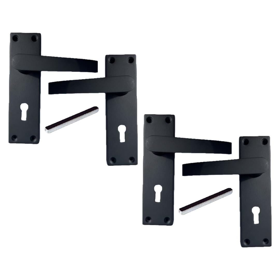 Epsom Door Handle Black Victorian Straight Matt Lock Set – Backplate Design 150Mm X 42Mm – Supplied With 3-Lever Mortice Sash Mechanism – 2 Pairs