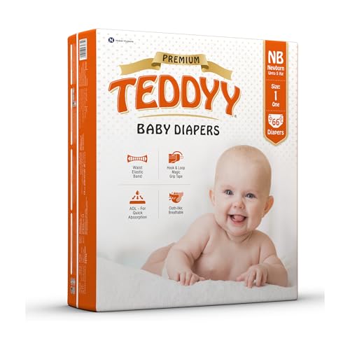 TEDDYY Premium Baby NB Size Diaper Tape Style | 66 Count (New Born) | 2-5 kgs (Pack of 1) | Quick Absorbency | Extra Super Soft | Anti - Bacterial | Colour Changing Wetness Indicator with Adjustable Grip Tapes