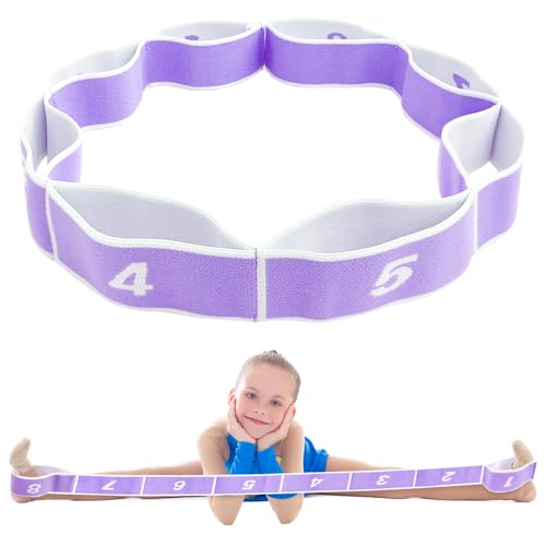 Correa elástica, Correa de Asistencia elástica para niños con 8 bucles, Bandas de Entrenamiento de Ejercicio, Bandas de Resistencia de Baile Latino para Pilates, Yoga, Entrenamiento físico (púrpura)