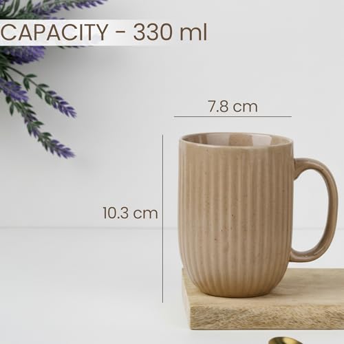 Image of The Earth Store Beige Tall Fringe Coffee Mug - 330ML Ceramic Coffee Mugs Set of 2 | Microwave & Dishwasher Safe Mugs for Gift | Home | Office | Restaurant | Daily Use Tea Mug