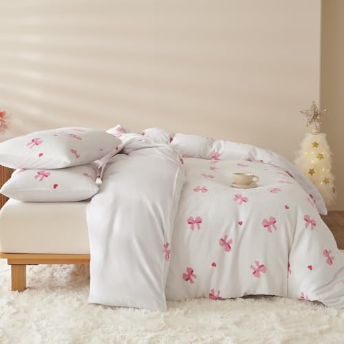Flanell Bettwäsche 155x220 Rosa Schleifen Kawaii Winter Warm Biber Plüsch – Ansicht 6