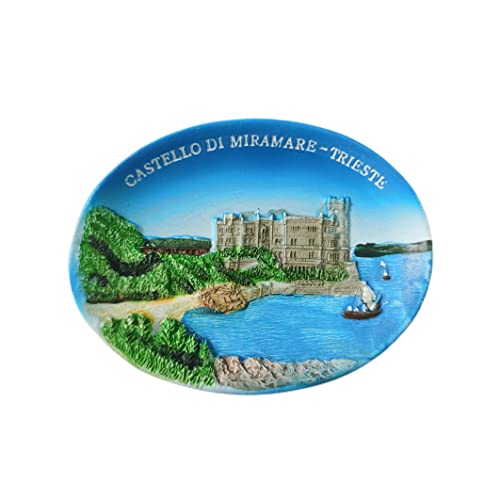 Trieste Italy - Calamita da frigorifero 3D Castello Di Miramare, idea regalo, in resina fatta a mano per frigorifero Trieste, collezione di decorazioni per la casa e la cucina