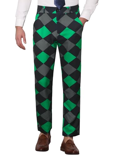 Lars Amadeus Men's Casual Geometric Printed Color Block Flat Front Dress Pants