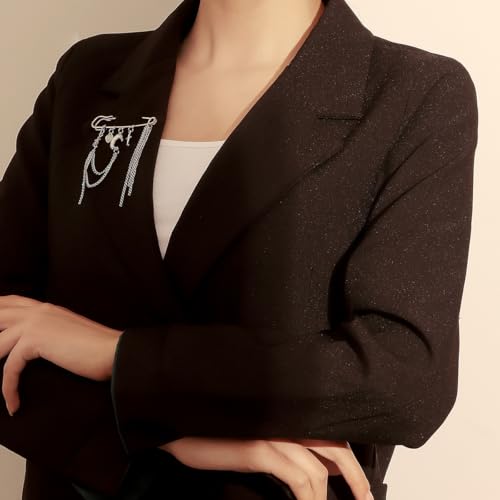 Image of Punk Gold Silver Star Moon Tassel Chain Brooch Sweater Shawl Clips Collar Pin for Women Safety Chain Tassel Broochs