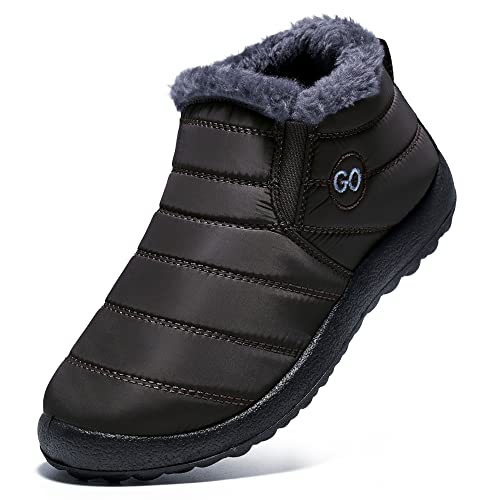 Botas de nieve para mujer, cálidas, impermeables, cómodas, sin cordones, con forro de piel, zapatos de invierno para mujer, Coffee, 10