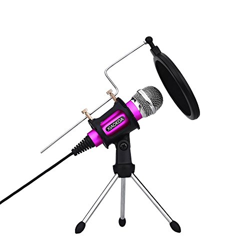 Professional Condenser Microphone, Plug &Play Home Studio microphones for Iphone Android Recording, PC, Computer, Podcasting, Mini Desktop MIC Stand dual-layer acoustic filter (M3-pink)