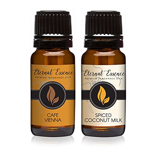Image of Eternal Essence Oils 2 Pack 10ml Premium Fragrance Oil - Cafe Vienna & Spiced Coconut Milk - for Candle, Soap Making, Aromatherapy, Diffusers, Home Care, & Humidifiers