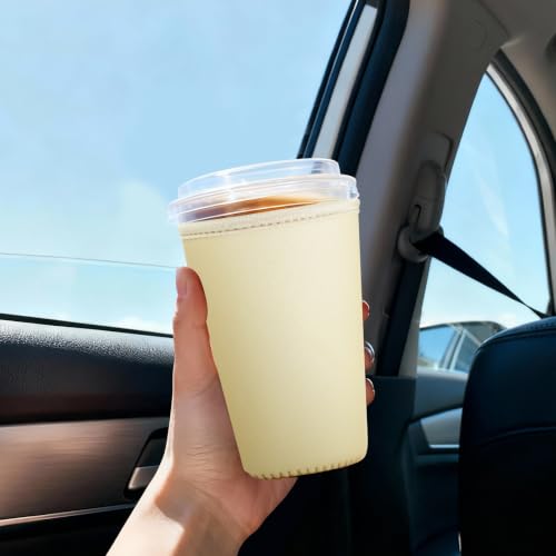 Image of Reusable Insulated Sleeve for Iced Coffee Cup, 3-Pack Coffee Neoprene Drink Sleeve for Cold & Hot Drinks, Beverage Holder for Iced Coffee (Creamy Yellow)