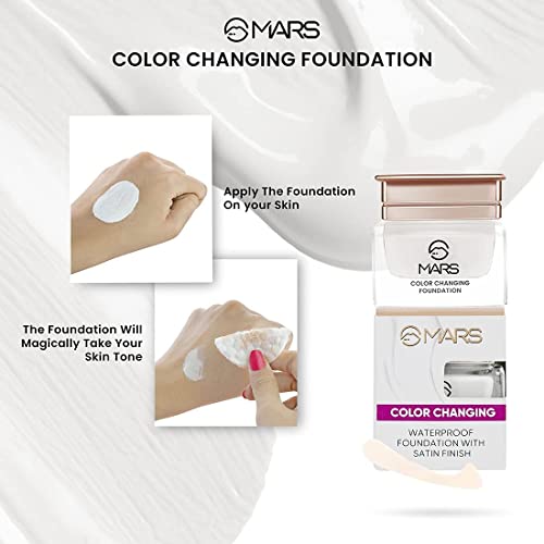 MARS Color Changing Foundation, Liquid Water Proof Satin Finish, Face Makeup Foundation Suitable For Fair Skin Tone Only, Full coverage, Skin Color Corrector, 20ml (White)