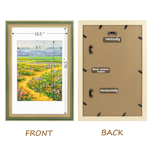Image of Golden State Art,11x17 Ornate Picture Frame for 9x12 Photo with Mat or 11 x 17 Prints without Mat,Real Glass Wall Display(Color:Green Gold)