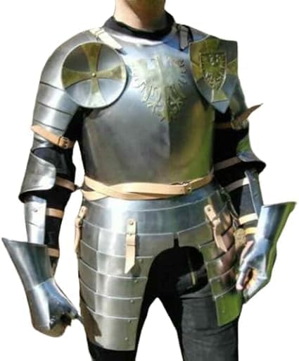 Medieval Half Body Templar Armor Suit with Cuirass & Puldrons Set Silver, Standard