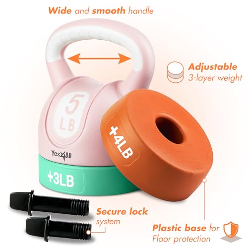 Yes4All Adjustable Kettlebell Weights Set for Women Strength Training, Kettlebells Workout Equipment for Home Gym 12lbs - Pastel by Yes4All - Image 3