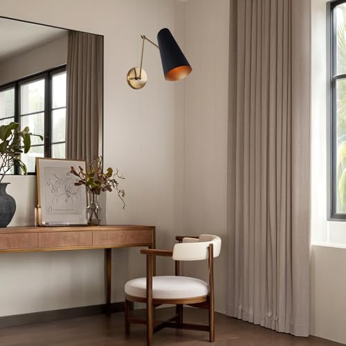Image of Elegant Articulating Mid-Century Modern Metal Bedroom Reading Wall Scocne | Multi-Color Available, Streamlined Design Metal Wall Light for Living Room, lounge Room, (Brass Pole with Bronze)