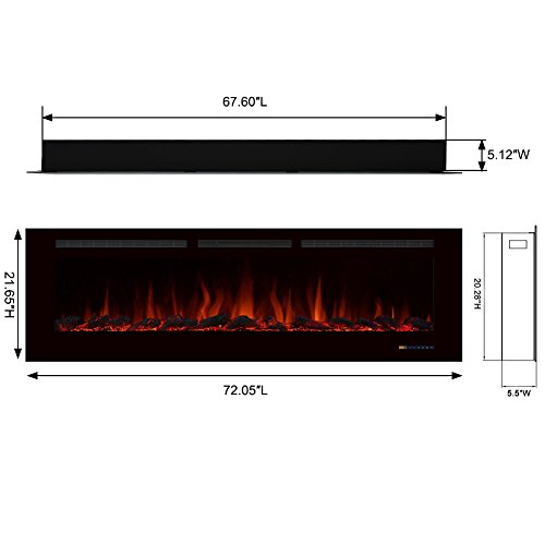 Valuxhome Electric Fireplace, 72 Inches Fireplace, Recessed Fireplaces For Living Room Electric With Remote, Overheating Protection, Logset And Crystal, Touch Screen, 1500W/750W, Black #TOP1