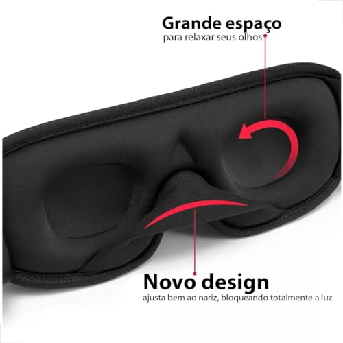 Máscara para Dormir 3D Tapa Olhos Bloqueia 100% Luz Macio Confortável Ergonomico Viseira Repouso (Pr