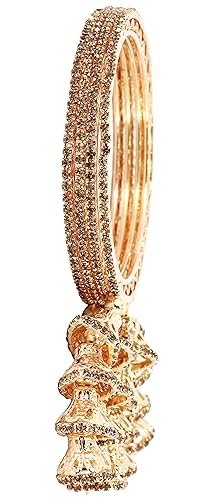 Image of NMII Set of 4 Gold Plated Metal Latkan Bangle Set For Girls & Women with Diamond Stone | Fancy Women's Bangles | Traditional Jhumka Latkan Design Bangles | Fashion Jewelry - Set of 4 Bangles