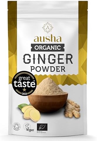 Ausha Organic GINGER POWDER 250g - UK Certified Orgainic by Soil Association -1* GREAT TASTE AWARD 2023 -Use in Ginger Shot, Cooking - Immunity, Digestion - Ground Ginger Root Tea