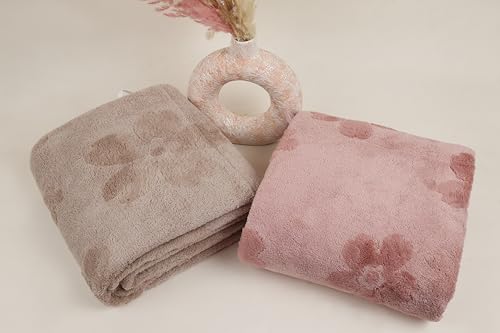Image of HANKER Ultra Luxury Large /Full Size Plush Bath Towel | Set of 2 | Beige and Peach Super, Very Soft On Skin, Luxurious Fabric, Pure Polyamide, 70x140cm, 500GSM
