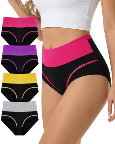 Image of Women's Cotton Underwear High Waisted Postpartum Panties Soft Briefs Light Tummy Control Full Coverage 4 /5 Pack