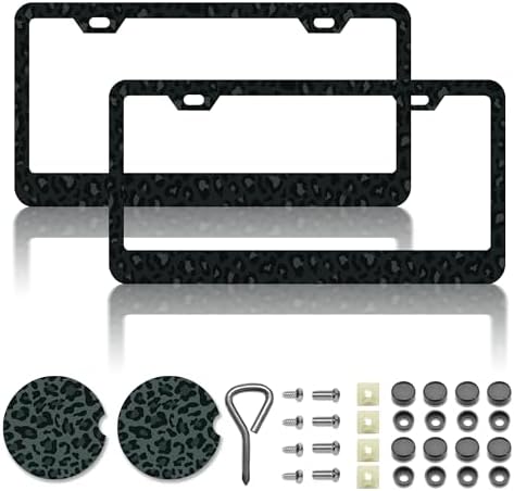 Black Leopard Print Printing License Plate Frames,Leopard Car Accessories for Women & Men,Cute License Plate Holder,Black Leopard Print Lover,Fits Standard US Vehicles Size 12.2 x 6 Inch