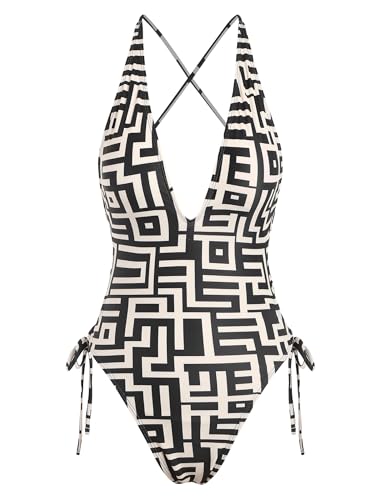 Image of ZAFUL Women Plunging One Piece Swimsuit Backless Cross Tie High Cut Thong One-Piece Bathing Suit