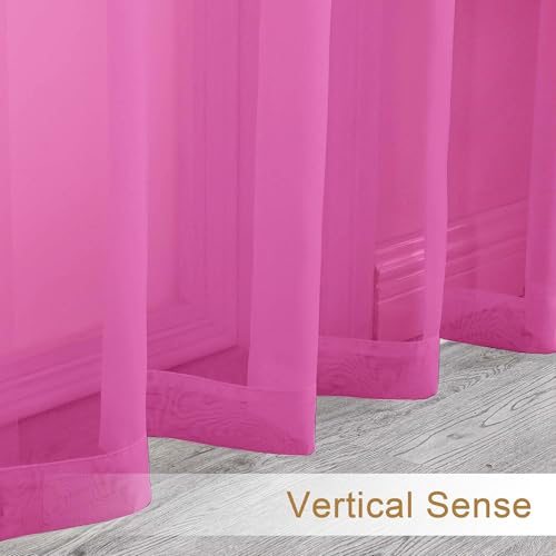 Image of Chyhomenyc Hot Pink Sheer Curtains 72 Inch Length 2 Panels, Light Filtering Soft Airy Rod Pocket Voile Window Curtain Drapes for French Door Bedroom Living Room, Each 42Wx72L