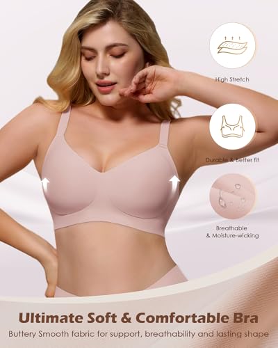 Image of As Fairy Womens Soft Comfortable No Underwire Bras V Neck Seamless Push Up Bralettes Full Coverage Tshirt Brassiere
