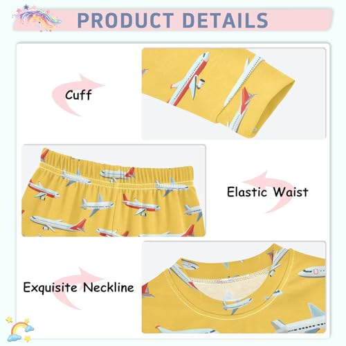 ALAZA Airplane Yellow Pajamas Long Sleeve Sleepwear 2-Piece Pajama Set4