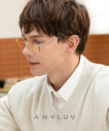 Image of ANYLUV Rimless Blue Light Glasses for Women /Men, Fashion Lightweight Blue Light Blocking Glasses with Stylish Metal Temples