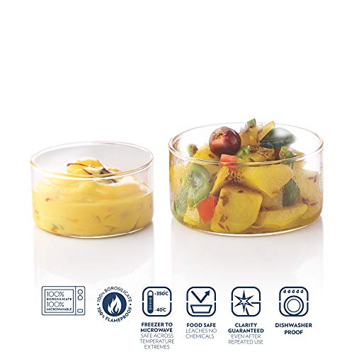 Image of Borosil Oval Baking Dish, 700ml, Transparent & Small Glass Kattori, 105ml, Set of 6, Transparent Combo