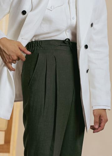 Vintage Summer Men's Linen Pants Elastic Waist Drawstring Causal Lightweight Slim Fit Mens Trousers4