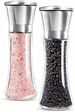 Fillable Stainless Steel Grinder - Aadjustable Black Pepper Grinder, Long Lasting Fresh Keeping Spice Grinder, High Glass Blender That Can Be Used for Pepper, Cumin, Sea Salt, Mung Bean