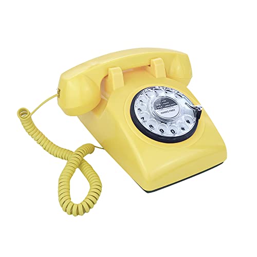Telpal Retro Single Line Corded Desk Telephone Classic Vintage Rotary Dial Hands Free Landline Phone For Home/Office/Hotel, Antique Phones For Seniors Gift (Yellow) #TOP2
