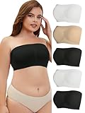 MakeMeChic Women's Plus Size 5 Pieces Ruched Front Strapless Solid Color Seamless Stretchy Bandeau Tube Top Bra Set Multicolor 3XL