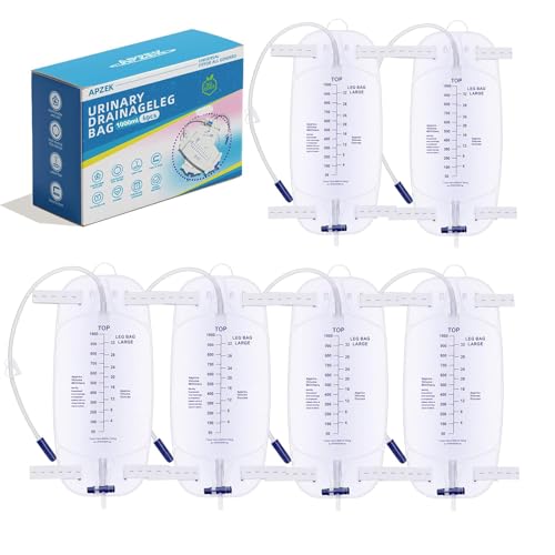 6 Pack 1000ml Foley Catheter Leg Bags, Urinary Drainage Bag for Men Women with Anti-Reflux Valve 18” Tubing and Adjustable Cloth Straps, Easy Flip Drain Individually Packed
