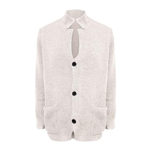 Pull épais classique homme 3XL blanc avec manches longues