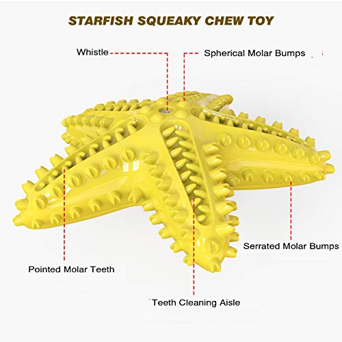 Image of Squeaky Dog Toys - Starfish Natural Teeth Cleaning Toy for Small & Medium Dogs - Yellow