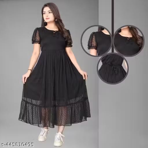 Image of Flower Printed Georgette Maxi Dress for Beautiful Women