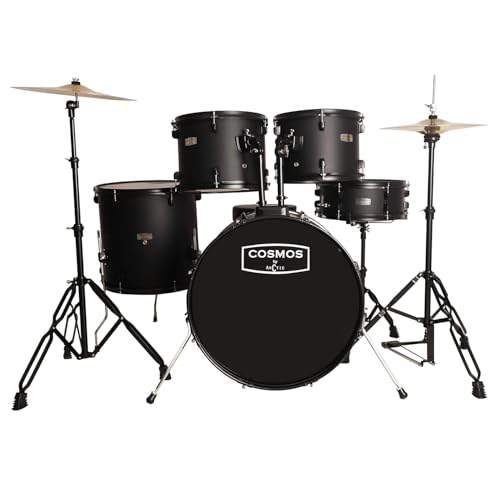 Image of ARCTIC COSMOS 22 inch 5-Piece Acoustic Drum Set with Cymbals, Drumsticks, Throne & Hardware Better Cymbal Sound & Strong Build (Black)