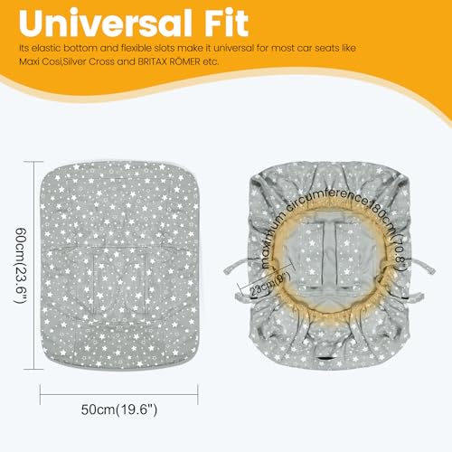 Orzbow Sommerbezug für Babyschale, Universal Schutzbezug aus 100% Baumwolle, für Babyschale (z.B. Maxi Cosi, CabrioFix, Pebble), Atmungsaktiv gegen Schwitzen, Maschinenwaschbar (Graues Stern)