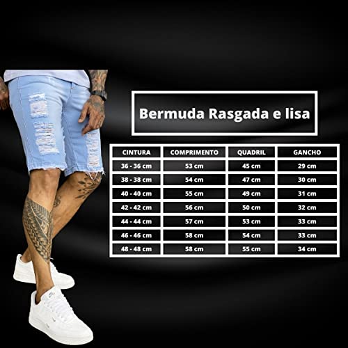 Kit Com 2 Bermudas Shorts Jeans Rasgada Desfiada Destroyed (Preta e Branca, 40)