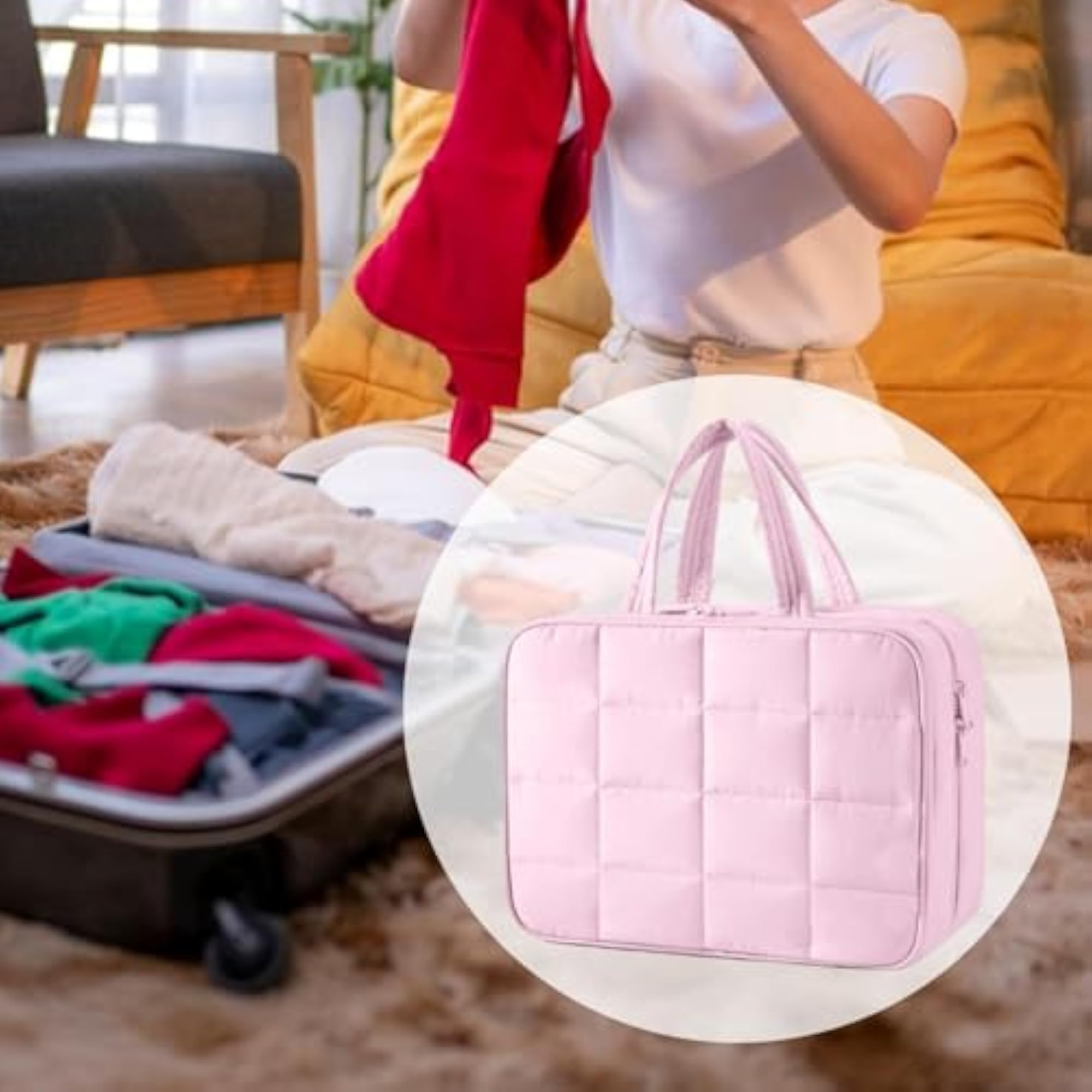 Cosmetic Storage Organizer Bag Handbag Beauty Case Pink L