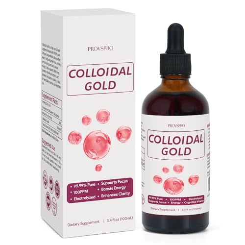 Colloidal Gold 100ppm - 99.99% Pure 24K Gold - Nano-Gold Particles - Natural Electrolyte - Boosts Immune Function Enhances Focus and Clarity - 4 oz