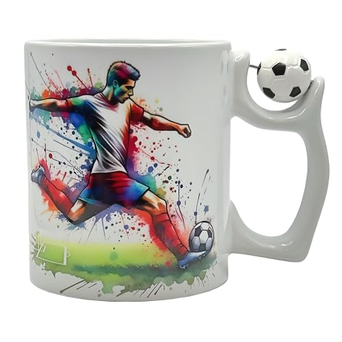 Shopi Zone Keramiktasse mit Fußball-Motiv und Ballgriff – ideal für Fußballfans und originelle Geschenke