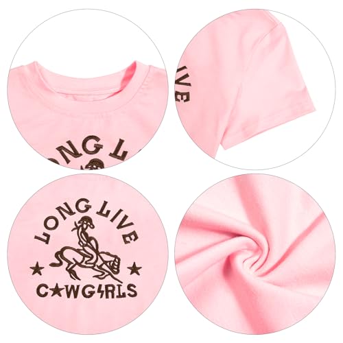 Image of Girls Western Shirt Cowgirls Embroidered Country Concert T Shirt Graphic Horseback Rider Tassel Fringe Tee Tops