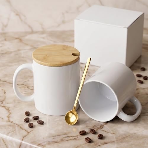 Wovasco 16Pack Sublimation Mugs Blanks, 11oz Sublimation Coffee Mug Bulk, Tazas Para Sublimar White Ceramic Cups with Bamboo Lid and Stainless Steel Spoon for Latte, Hot Cocoa, Individually Boxed by Wovasco - Used condition - Image 7