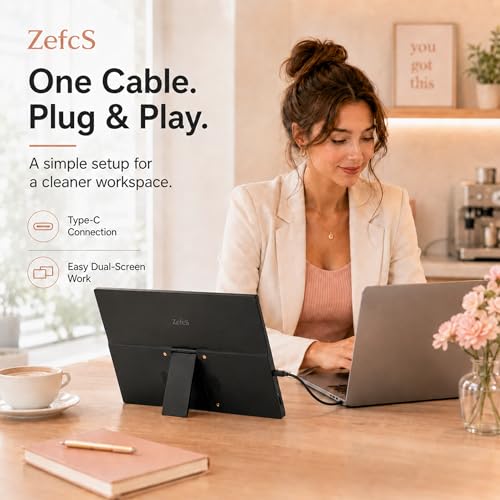 Image of Portable Monitor 14 Inch 1920x1200 16:10 IPS Laptop Screen Extender, HDR FreeSync USB-C HDMI Travel Monitor with Built-in Stand & Dual Speakers for Mac Laptop PC